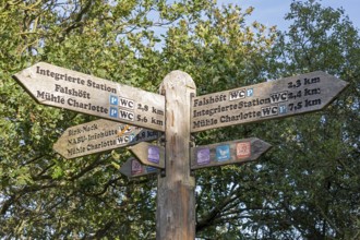 Signpost, Geltinger Birk nature reserve, Nieby, Schleswig-Holstein, Germany