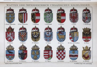 Coat of arms of the Austro-Hungarian Crown Lands around 1900, k. u. k. Monarchy, historical book