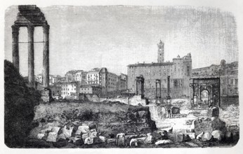 Roman Forum in Rome, historical book illustration, wood engraving