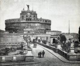 Castel Sant'Angelo in Rome, historical book illustration, steel engraving