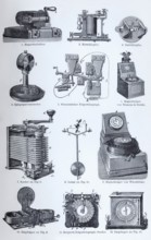 Historical telegraphs, telegraph technology of the 19th century, historical book illustration, wood