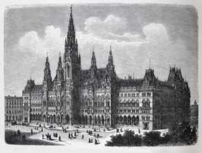 Vienna City Hall, Austria, historical book illustration, wood engraving