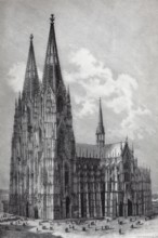 Vienna Stepahn's Cathedral, historical book illustration, wood engraving