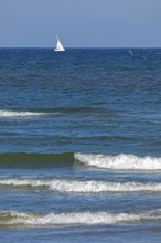 Sailboat, waves, swell, Baltic Sea, Geltinger Birk nature reserve, Nieby, Schleswig-Holstein,