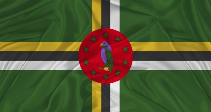 Flag of Dominica with cloth texture. Close up of Dominica flag waving