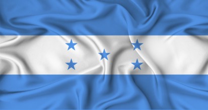 Realistic Honduras flag waving. Close up of flag of Honduras with cloth texture