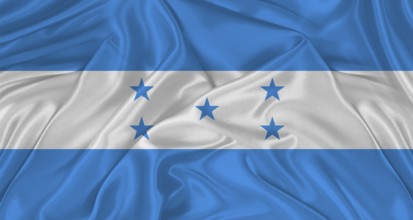 Flag of Honduras with cloth texture. Close up of Honduras flag waving