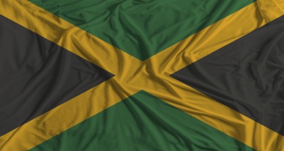 Jamaican flag with fabric texture background. National flag of Jamaica