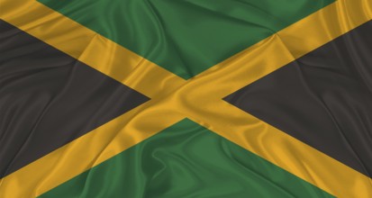 Flag of Jamaica with cloth texture. Close up of Jamaica flag waving