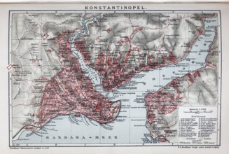 Constantinople, Istanbul, historical city map from 1907, Turkey