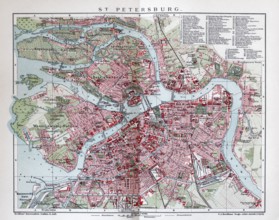 Saint Petersburg, Leningrad, Petrograd, historical city map around 1900, Russia