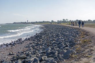 Lighthouse, beach, Baltic Sea, people, Falshöft, Pommerby, Schleswig-Holstein, Germany