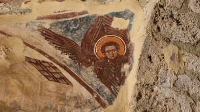 Post-Byzantine church of Agios Nikolaos from the 17th century AD, old fresco depicting an angel and