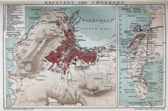 Cape Town and surroundings, historical map from 1907, South Africa