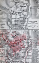 Jerusalem, historical city map from 1907, the old and the new Jerusalem, Palestine