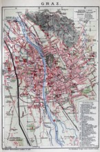 Graz, historical city map from 1907, Styria, Austria