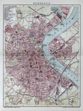 Bordeaux, historical city map from 1906, France