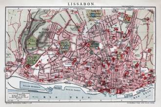 Lisbon, historical city map from 1907
