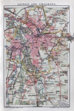 Leipzig and surroundings, historical map from 1907