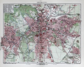 Leipzig, historical city map from 1907