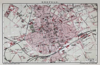 Krefeld, historical city map from 1907
