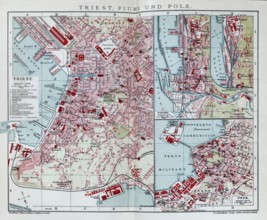 Trieste, Fiume and Pola, historical city map from 1907