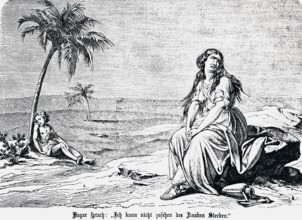 Hagar cannot bear the suffering of her thirsty son Ishmael in the desert, dying of thirst, water