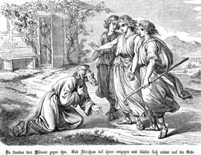 Three young men meet Abraham and tell him to father a child, Sahra overhears the conversation in