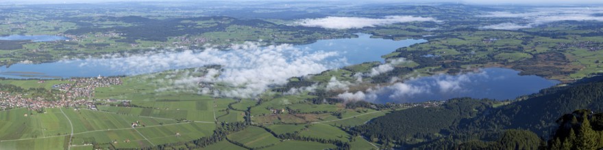 Panorama from Tegelberg, 1881m, on Schwangau, Waltenhofen, Hopfensee, Forggensee and Bannwaldsee,