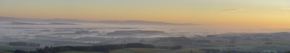 Panorama sunrise from Almhaus Hochsteinberg, Kirnberg an der Mank, Lower Austria, Austria