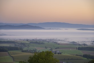 Sunrise and fog between the hills, Kirnberg an der Mank, Lower Austria, Austria