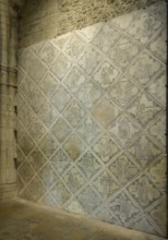 Wall with stone tiles from the 13th century, Abbey of Saint Remi, Reims, Marne, France