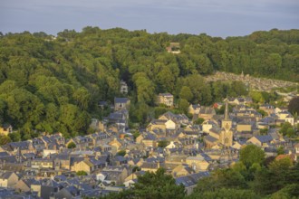 View of the village and the church in the evening light, Yport, Département Seine-Maritime, France