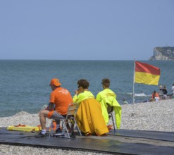 Lifeguards on the beach of, Yport, Département Seine-Maritime, France