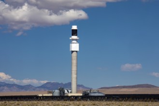 Tonopah, Nevada - The central receiver tower at Crescent Dunes Solar Energy Project in the Nevada