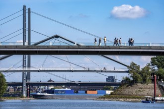 Bridges in Düsseldorf, in the foreground, the pedestrian and cycle bridge over the canal to the