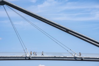 Bridges in Düsseldorf, in the foreground, the pedestrian and cycle bridge over the canal to the