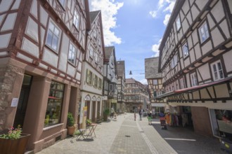 Half-timbered houses in the main street, Mosbach, Baden-Württemberg, Germany