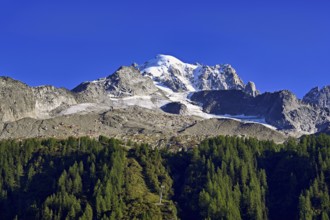 Aiguille des Grands Montets and snow-covered Aiguille Verte, Chamonix-Mont-Blanc, Haute-Savoie,