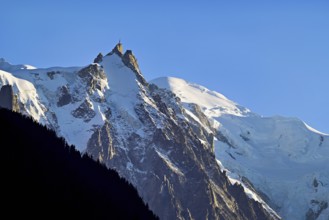 Aiguille du Midi, snow-covered Mont-Blanc on the right in the background, Chamonix-Mont-Blanc,