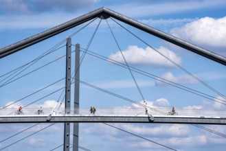 Bridges in Düsseldorf, in the foreground, the pedestrian and cycle bridge over the canal to the