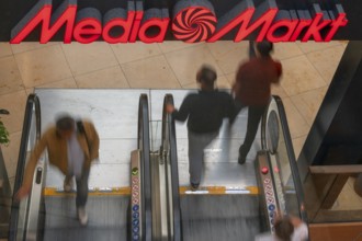 Escalators to Media Markt, Erlangen, Bavaria, Germany
