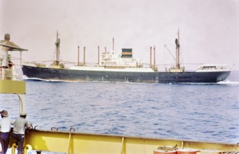 Cargo ship 'Celebes' IMO number 5066853 built 1943 photographed 1965 from onboard another ship