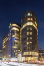 Long exposure at night, office complex of Ernst & Young Law GmbH Rechtsanwaltsgesellschaft