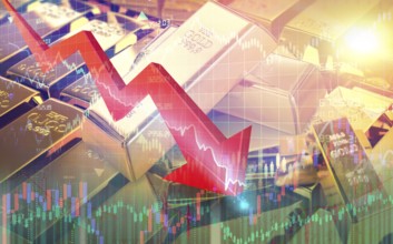 Gold price fall in financial markets. Gold price decline in statistics and market charts