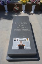 A gravestone with flowers, inscription and decorative details, Sardarapat monument, Araks village,