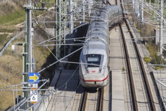 Deutsche Bahn AG high-speed railway line between Stuttgart and Ulm. New railway line with ICE of