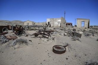Ruined buildings in the desert sand, Pomona, restricted diamond area, near Lüderitz, Karas region,