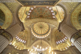 Column and domes of the Blue Mosque or Sultan Ahmed Mosque in Istanbul, Turkey