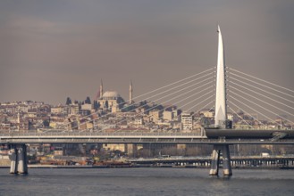 The metro bridge over the Golden Horn in Istanbul, Turkey